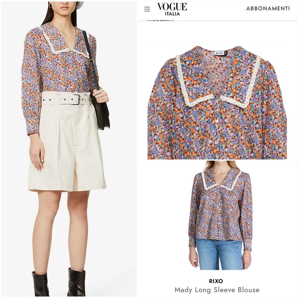 RIXO London Mady Long Sleeve Blouse in Tullip. Like new! Size L.